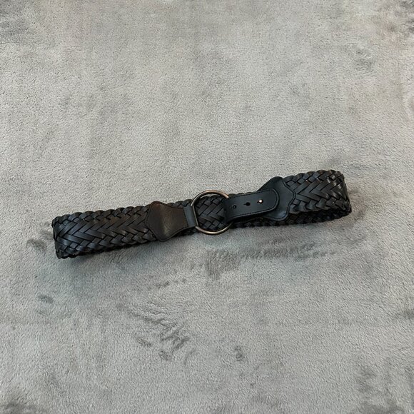 Gap Black Thick Wide Leather Woven Braided Belt Women's MEDIUM - Picture 1 of 6